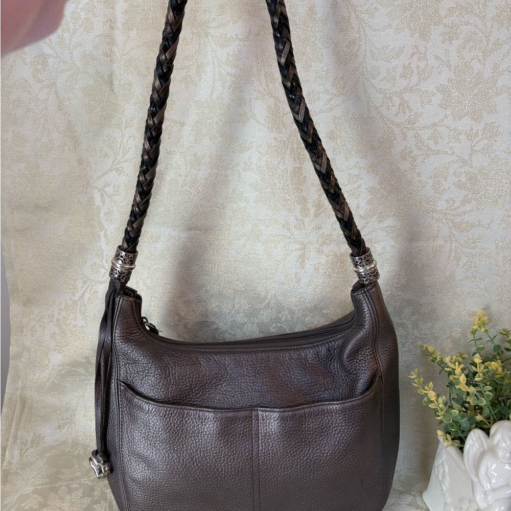 Brighton Barbados Pewter Pebbled Leather Hobo Bag with Heart Charms - Picture 5 of 16